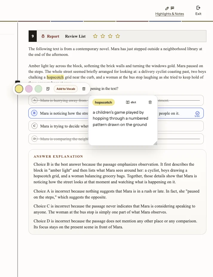 AI dictionary definition added to a highlighted Reading and Writing note